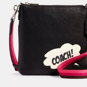 Coach │ Marvel Jes Slim Crossbody
With Coach Bubble Black  with Pink Accent EUC